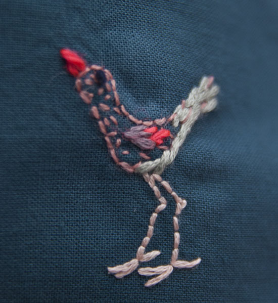 Broderet fugl, embroidery
