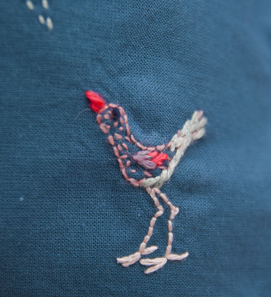 Broderet fugl, embroidery